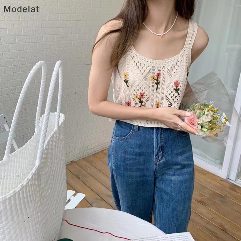 Áo Dệt Kim Sát Nách Thêu Hoa Rỗng Kiểu Vintage Thời Trang Mùa Hè Cho Bạn Gái