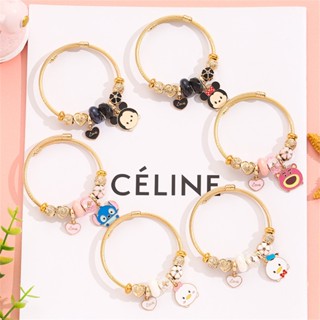 Vòng Tay Pandora Bằng Thép Không Gỉ Màu Vàng / Bạc Mặt Hình Mickey / Dâu Tây Dễ Thương Cho Cặp Đô