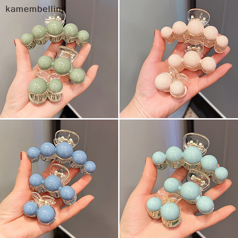 Kẹp Tóc Càng Cua Bằng Nhựa Đính Hạt Tròn Màu Xanh Lá Cây Chống Trượt Thời Trang Mùa Hè Cho Nữ