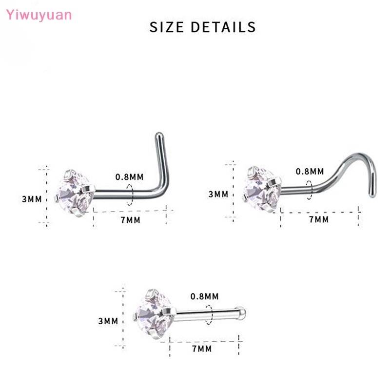 3 Khuyên Mũi Bằng Thép Không Gỉ Đính Đá Thời Trang Mới