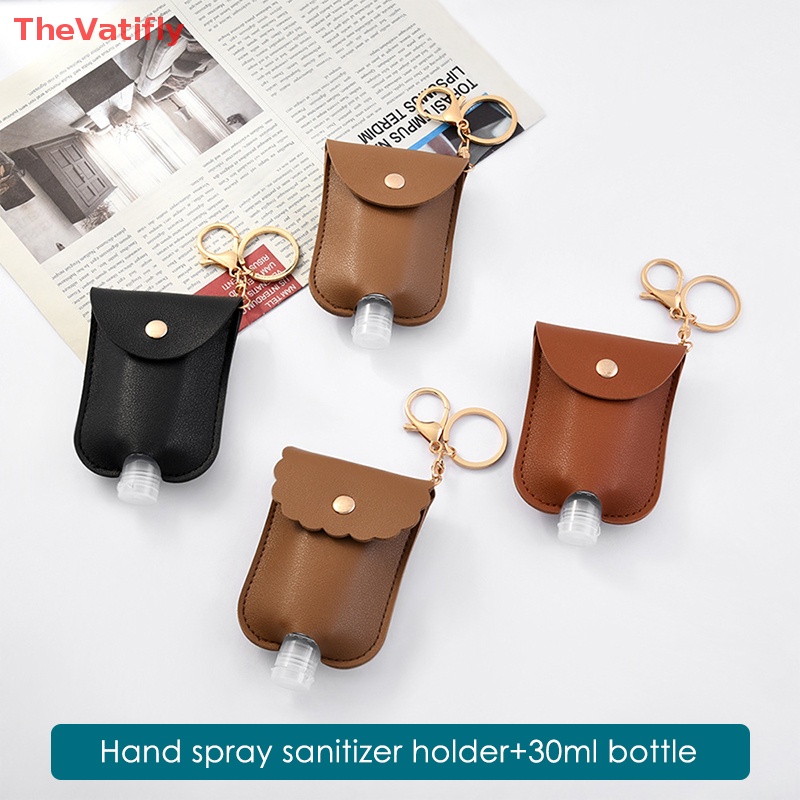 [Thevalifly] Chai Đựng Nước Rửa Tay Khử Trùng Bằng Da Có Móc Khóa Có Thể Nạp Lại