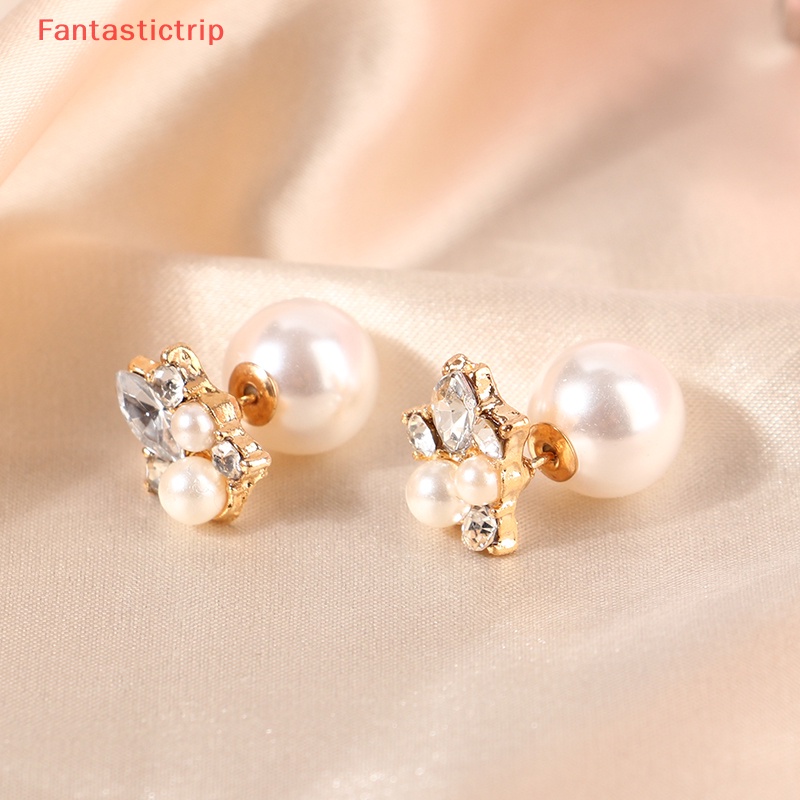 [Fantastictrip] Bông Tai Ngọc Trai Hai Mặt Đính Pha Lê Thời Trang Mới Dành Cho Nữ Dự Tiệc Cưới