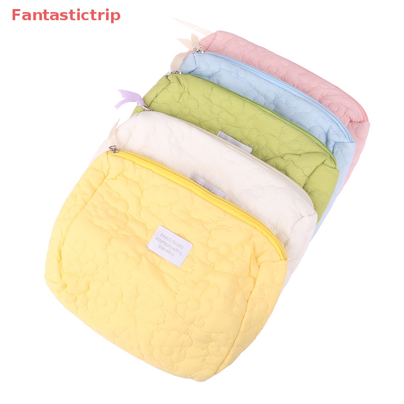 Túi Đựng Mỹ Phẩm Chần Bông Màu Trơn Họa Tiết Hoa Đáng Yêu Dành Cho Đi Du Lịch