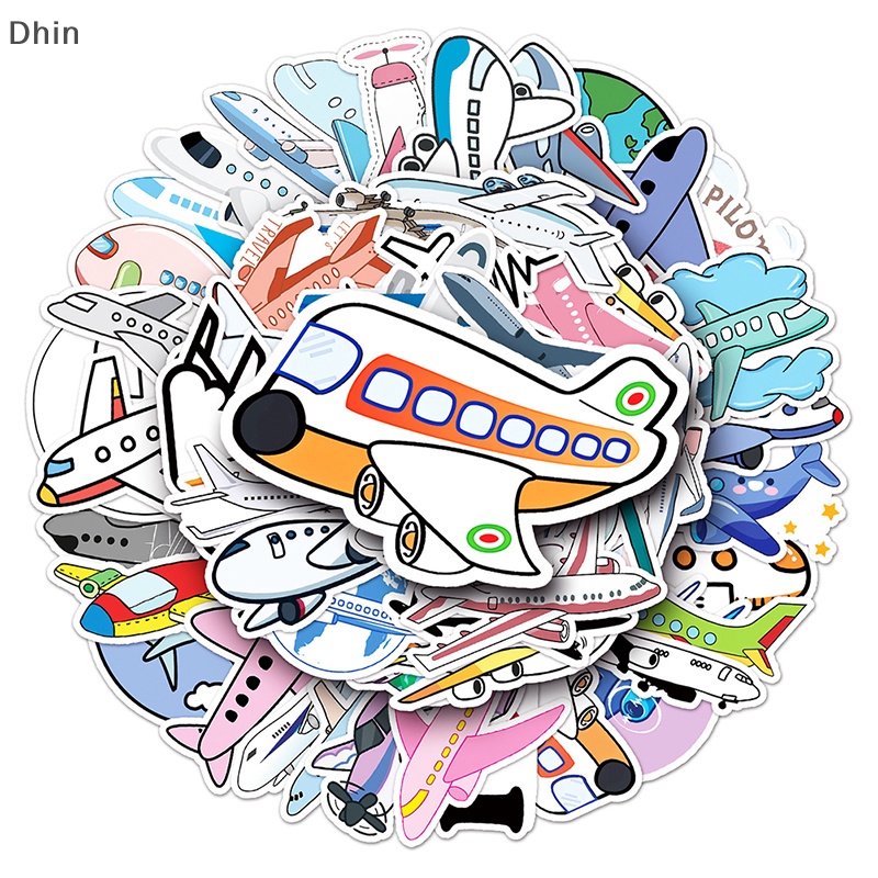 Bộ 50 Miếng Dán Trang Trí Chống Thấm Nước Hình Máy Bay Graffiti Dễ Thương