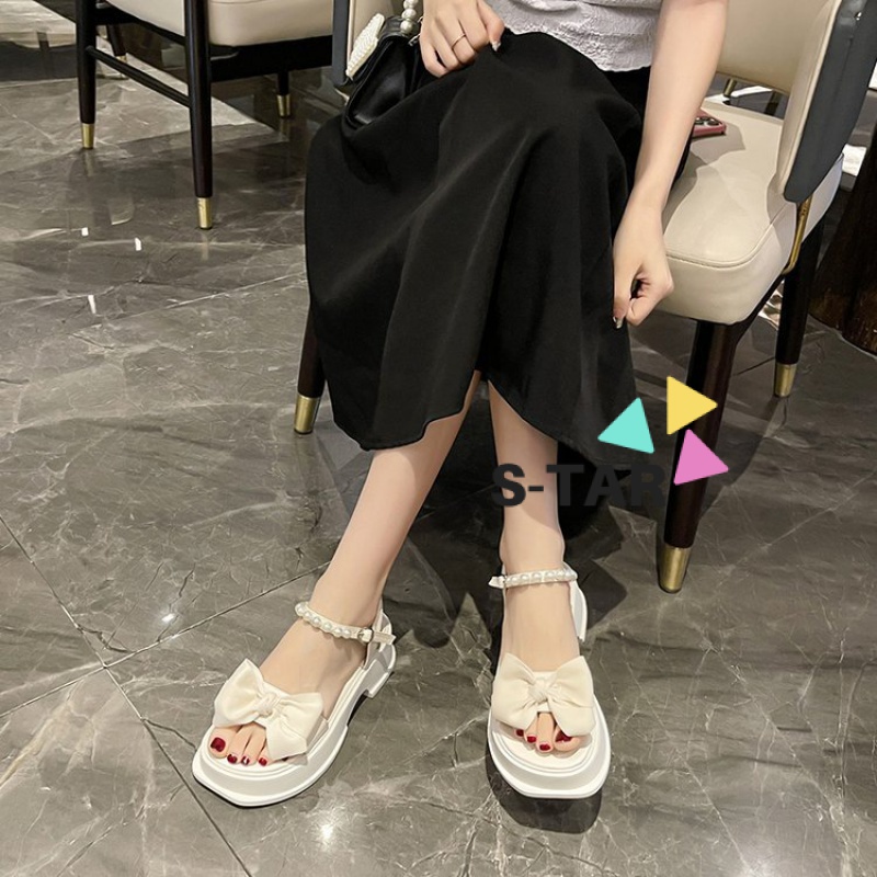 Giày Sandal Đế Dày Đính Nơ Phong Cách Mới Mùa Hè 2023 Thoải Mái Hợp Thời Trang Cho Nữ