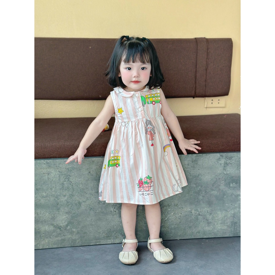 8-20kg Váy cổ sen sát nách cho bé gái họa tiết hoạt hình siêu xinh Mozikids mẫu mới 2023