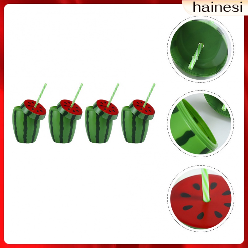 Set 4 Cốc Uống Nước Bằng Nhựa Kính Họa Tiết Dưa Hấu Hawaii Trang Trí Tiệc Tùng / Du Lịch Cho Bé