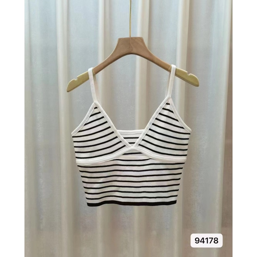 Áo Hai Dây Cổ Chữ V Khoét Sâu Họa Tiết Kẻ Sọc Thời Trang Mùa Hè Hàn Quốc Cho Nữ