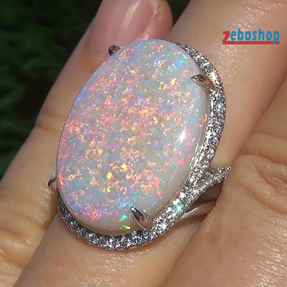 Nhẫn Đính Đá Opal Nhân Tạo Hình Oval Siêu Sáng Bóng Thời Trang Cho Nữ