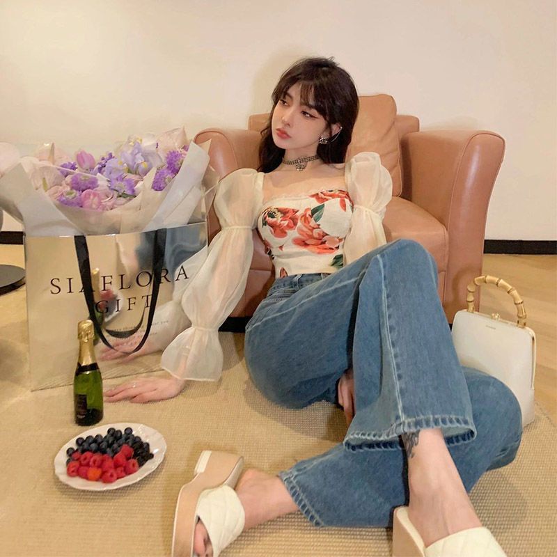 Áo Sơ Mi Tay Dài Cổ Vuông In Họa Tiết Hoàng Gia Thời Trang Pháp 5.26 Cho Nữ