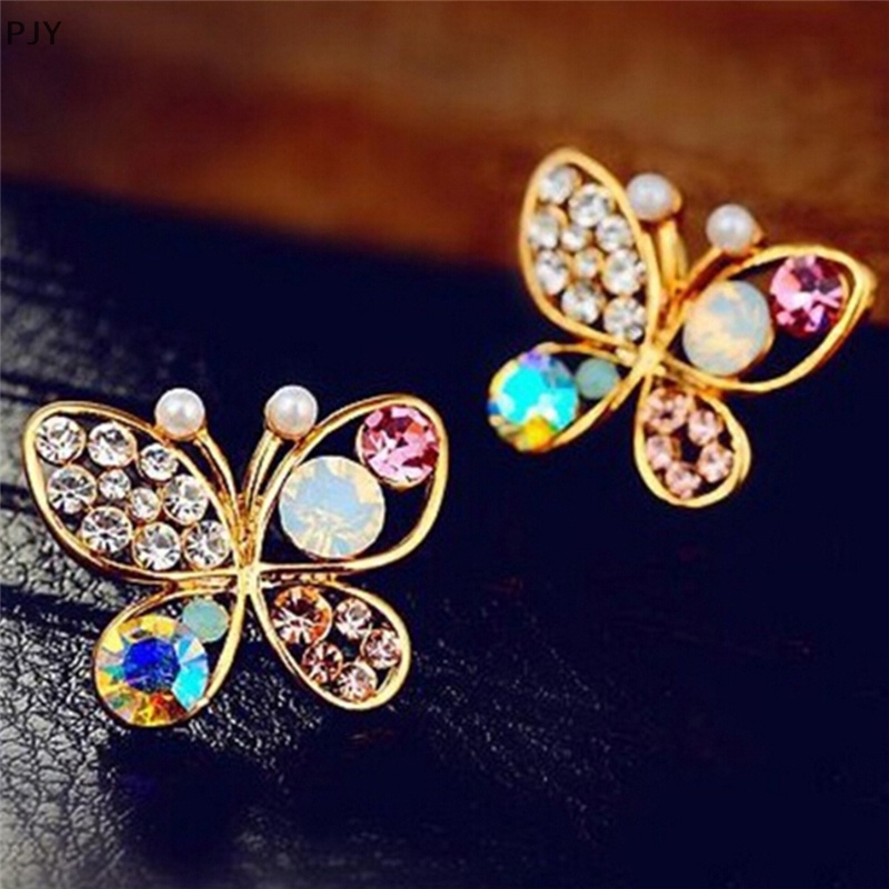 Bông Tai Hình Bướm Rỗng Đính Đá Pha Lê Dễ Thương Cho Nữ PJ