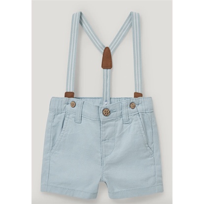 Set 3 món quần yếm xanh nhạt áo polo body + nơ