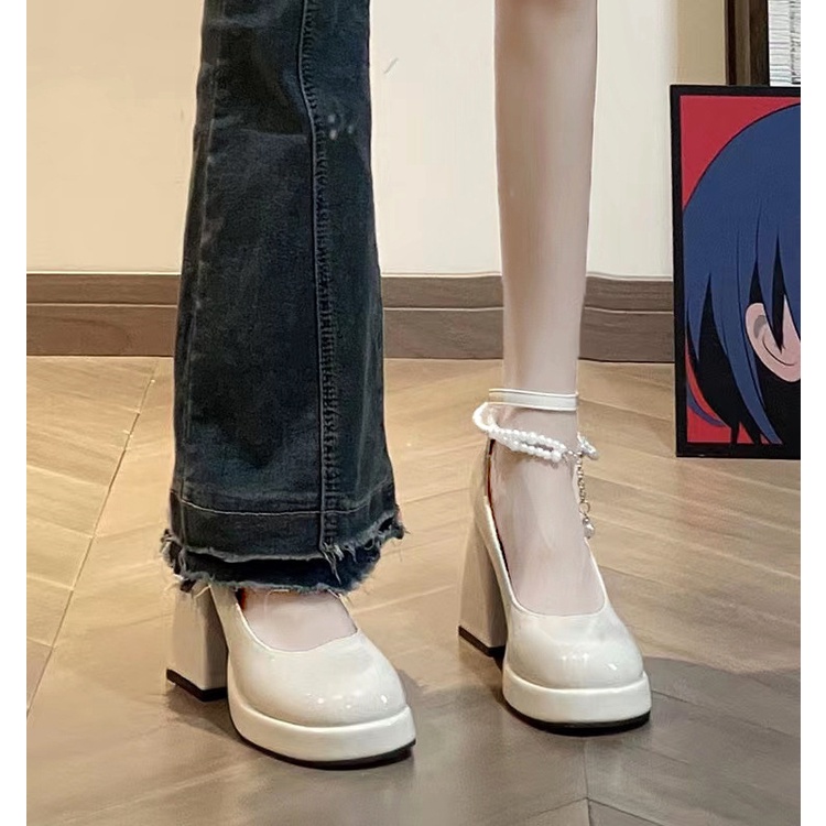 Giày Cao Gót Da Đế Dày Tăng Chiều Cao Kiểu Retro Pháp Cá Tính