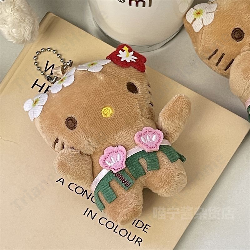 Móc Chìa Khóa Bằng Da Màu Đen Hình Mèo Hello Kitty Phong Cách Nhật Bản
