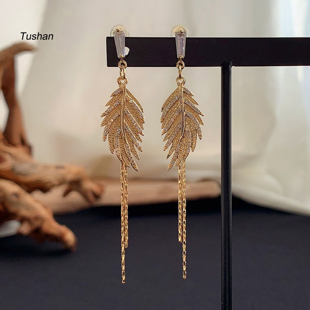 1 Đôi Bông Tai Chiếc Lá Đính Đá Thời Trang Dành Cho Nữ