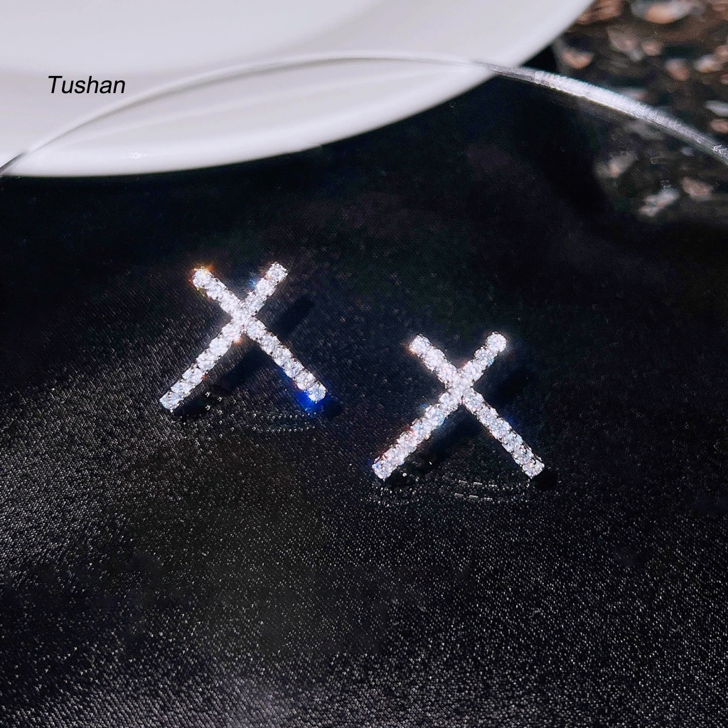 1 Đôi Bông Tai Chữ X Đính Đá Lấp Lánh Tinh Tế