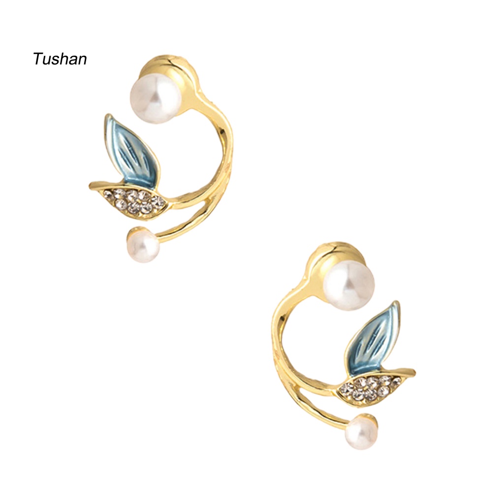 1 Đôi Bông Tai Hình Đuôi Nàng Tiên Cá Đính Đá Phong Cách Retro