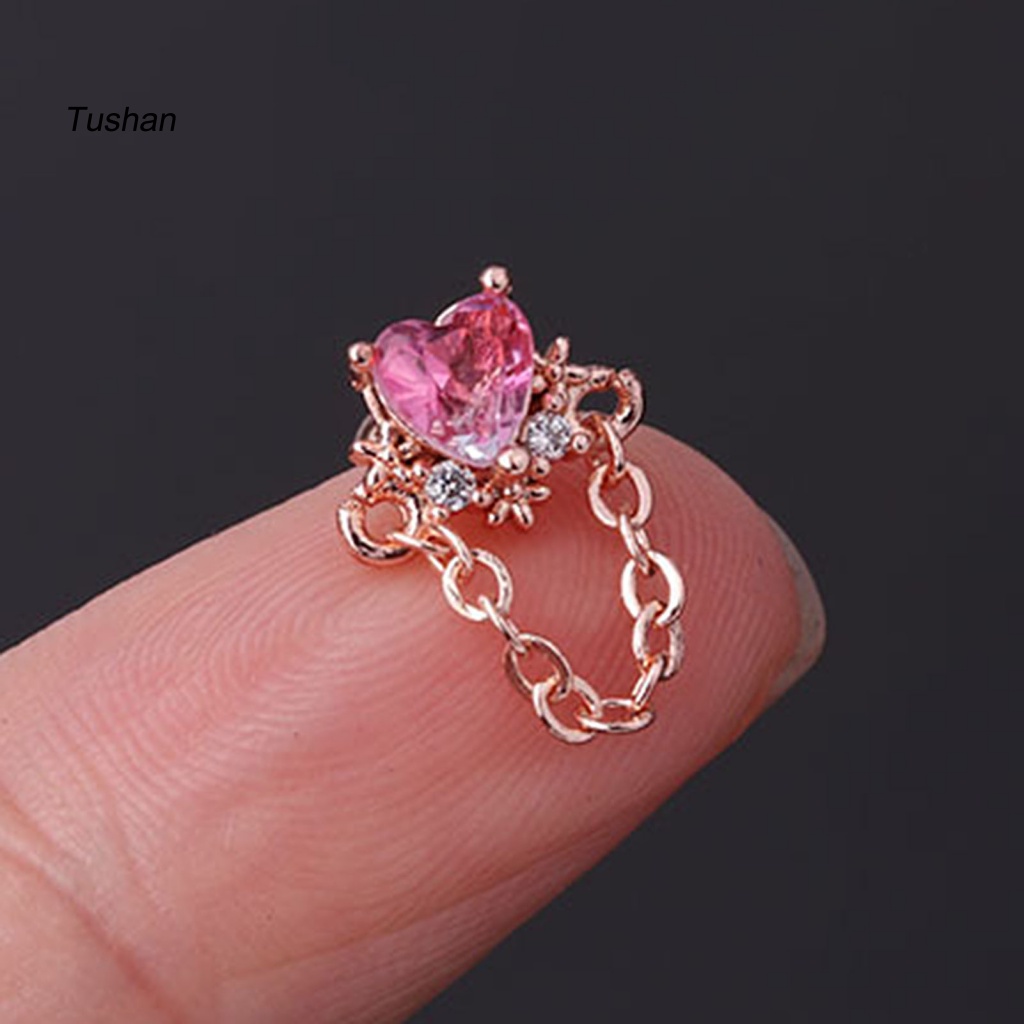 1 Khuyên Tai Chuỗi Mini Đính Đá Hình Trái Tim Lấp Lánh