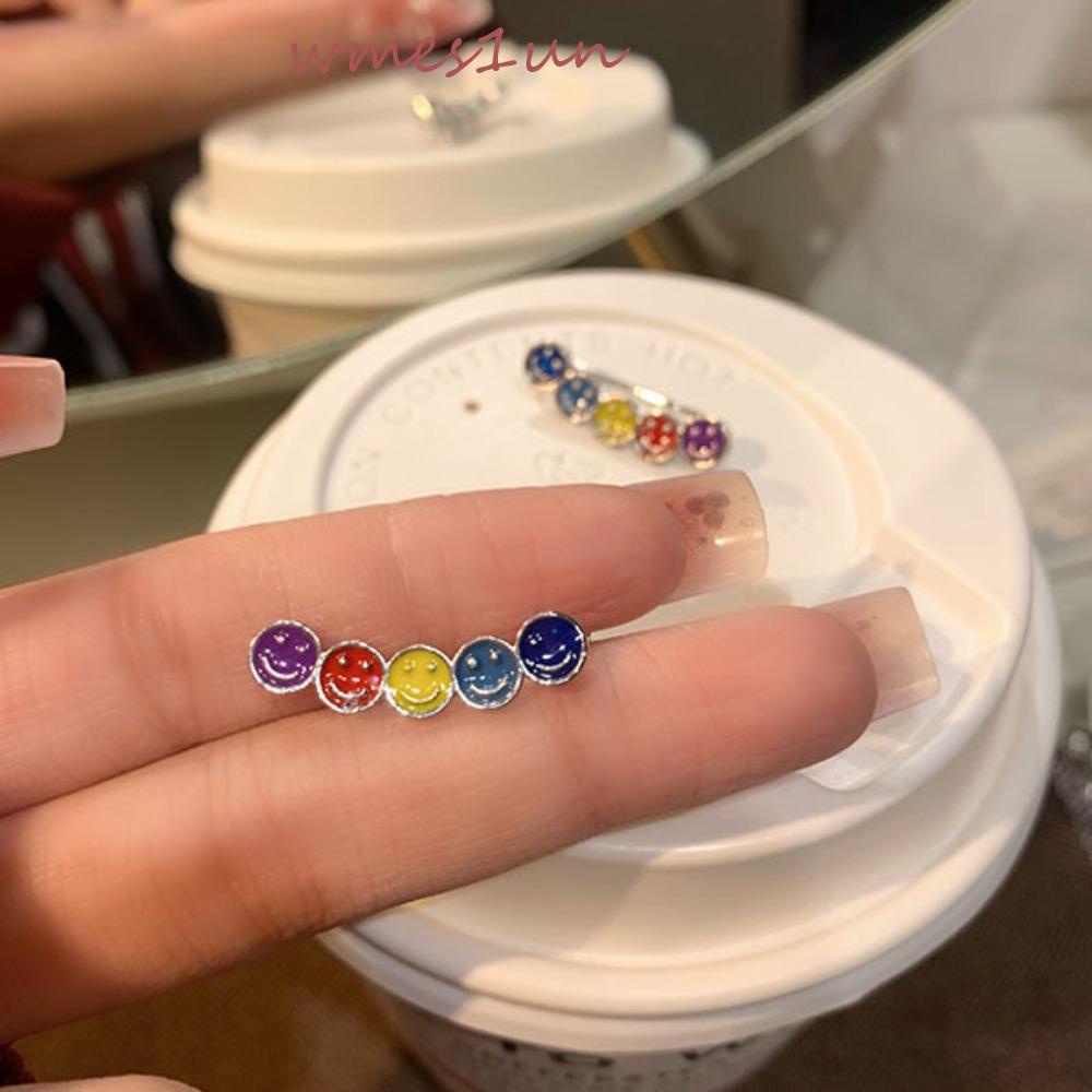 Khuyên Kẹp Tai WMES15H Hình Mặt Cười Tráng Men Đơn Giản Phong Cách Hàn Quốc