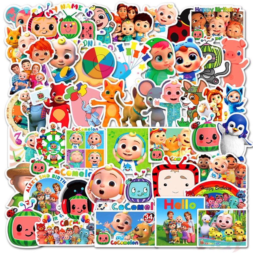 Bộ 100 Cái ❉ Miếng Dán Hình Cá Mập CoCoMelon &amp; Baby Series A ❉ Sticker Dán Tường Chống Thấm Nước Họa Tiết Doodle Hợp Thời Trang