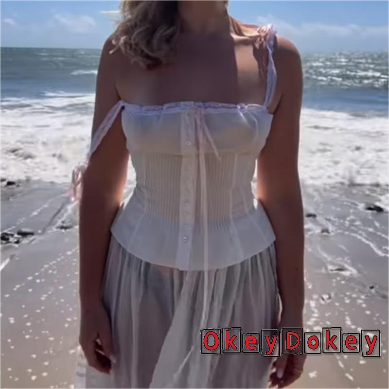 Áo Crop Top Y2k Cổ Vuông Màu Trắng Phong Cách Retro Thời Trang Mùa Hè Cho Nữ