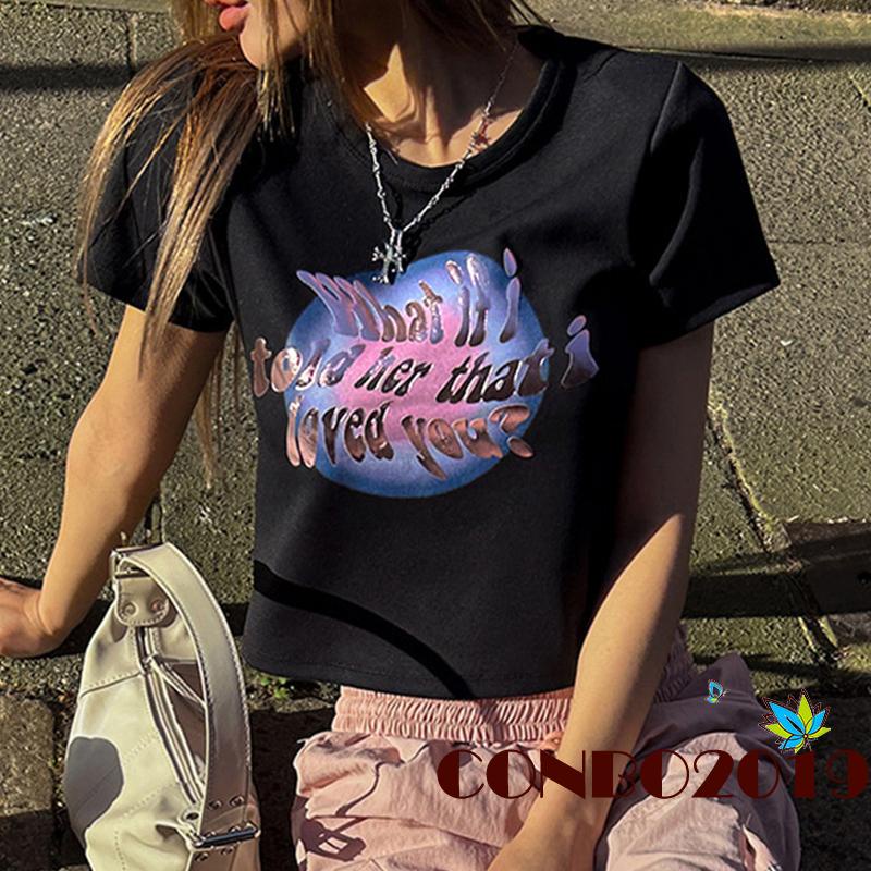 Áo Thun Nữ Ngắn Tay In Chữ Phong Cách Trừu Tượng