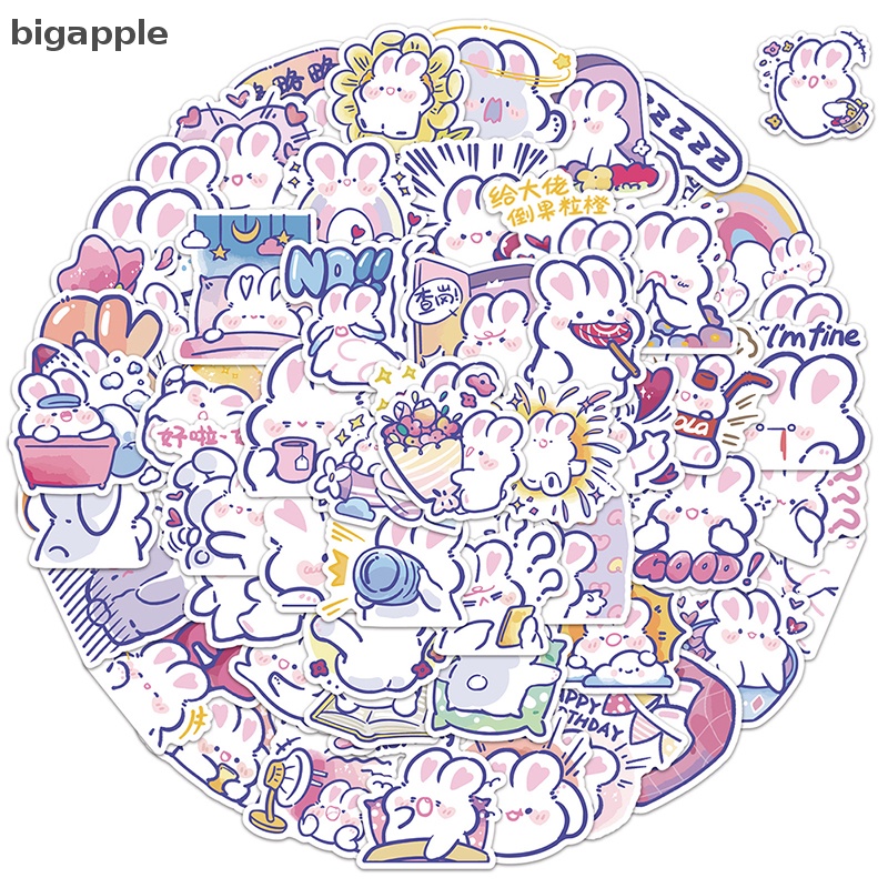Bộ 60 Sticker Hình Thỏ Dễ Thương Dùng Trang Trí Sổ Tay Nhật Ký