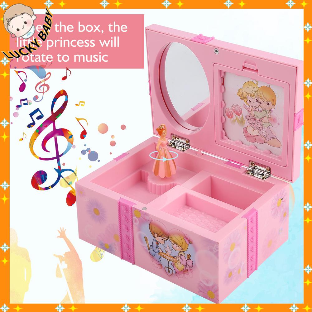 LUCKYBABY Đồ chơi trẻ em Hoạt hình Hộp đựng đồ trang sức màu hồng nhạc Công chúa khiêu vũ bằng nhựa