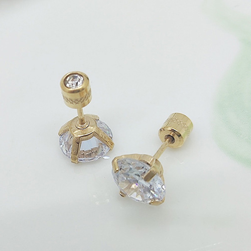 1 Khuyên Tai Thép Không Gỉ Đính Đá Zircon Màu Vàng Đồng KBE215