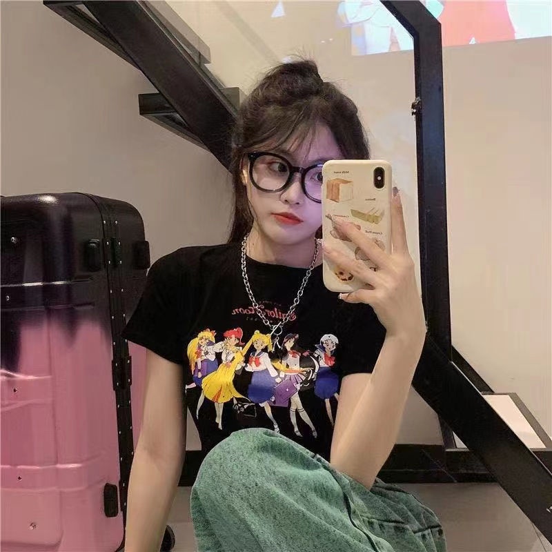 Áo baby tee Thun croptop nữ Ngắn Dáng Ôm In Hoạt Hình Thời Trang Mùa Hè 2023 Cho Nữ