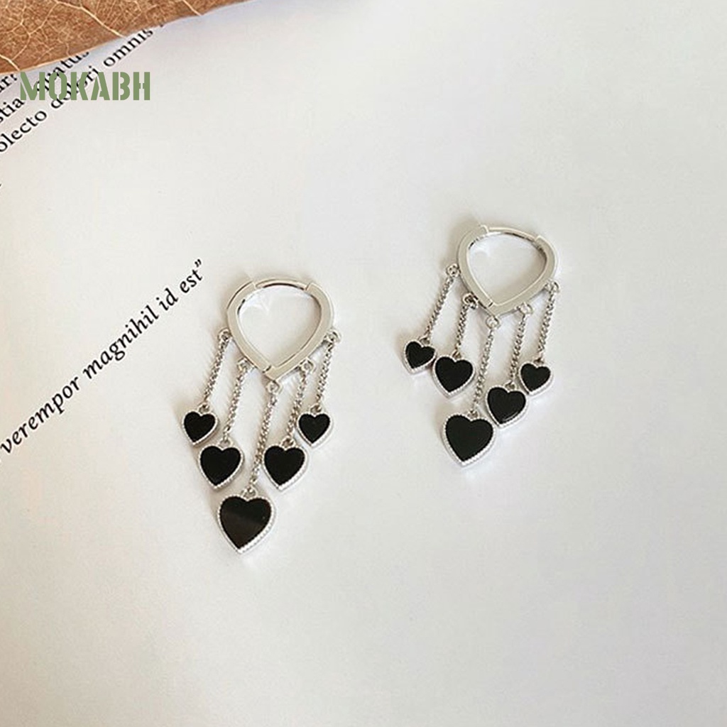 1 Đôi Bông Tai Hợp Kim Hình Trái Tim Màu Đen Phong Cách Hàn Quốc Thanh Lịch Dành Cho Nữ