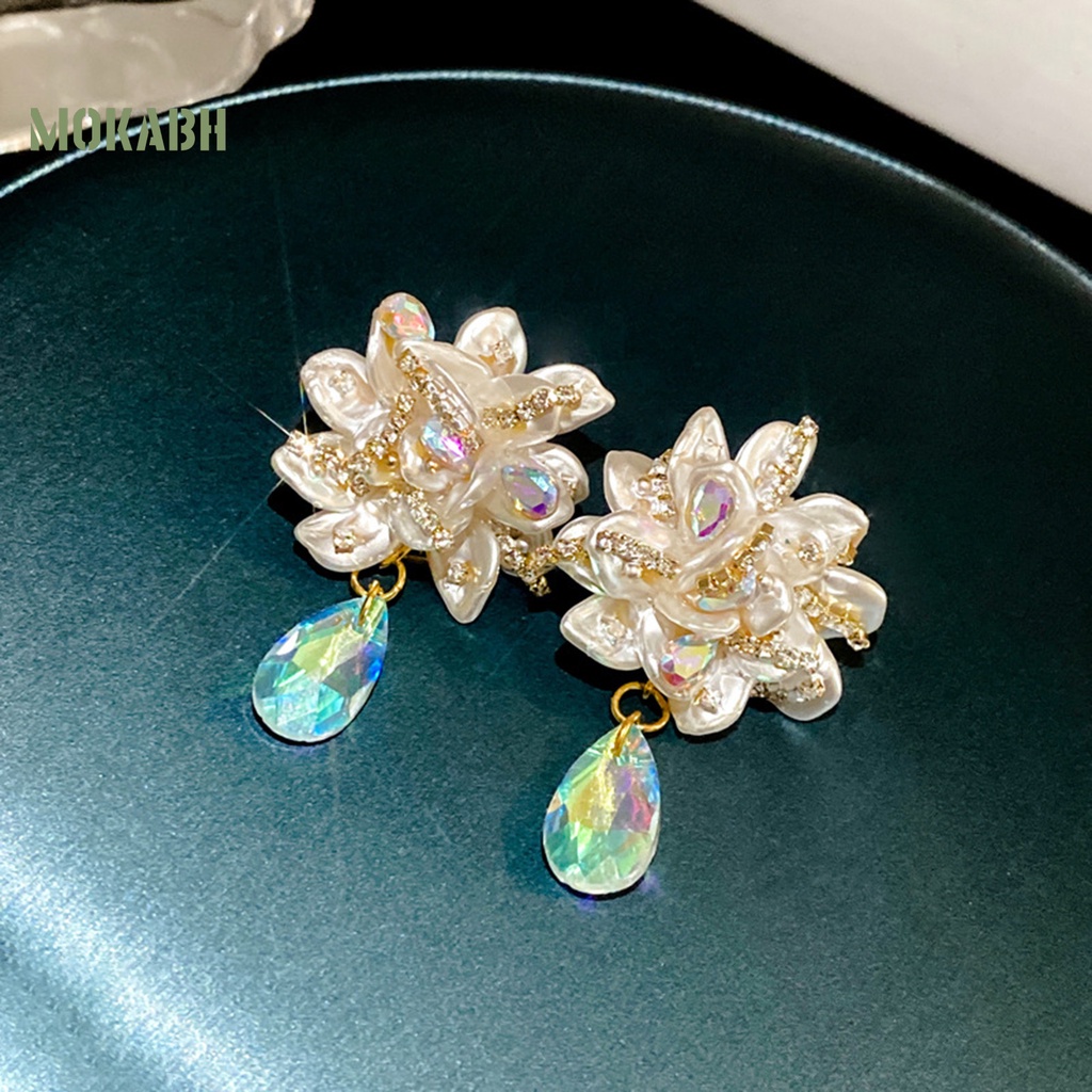 1 Đôi Bông Tai Hình Giọt Nước Đính Ngọc Trai Giả Chống Mòn Thời Trang