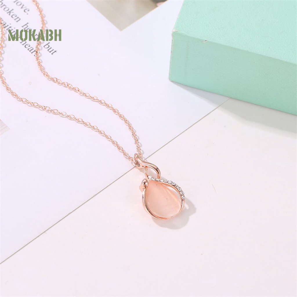 Set 2 Vòng cổ + Bông Tai Đính Đá Opal Hình Giọt Nước Thời Trang