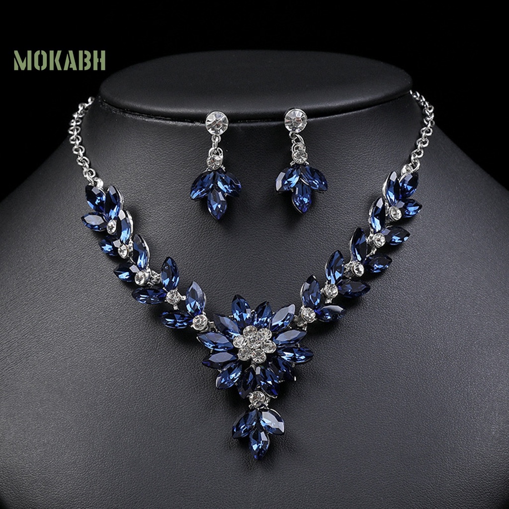1 Bộ Vòng cổ Và Bông Tai Đính Đá Pha Lê Giả Màu Sắc Tương Phản Phong Cách Vintage Dành Cho Nữ