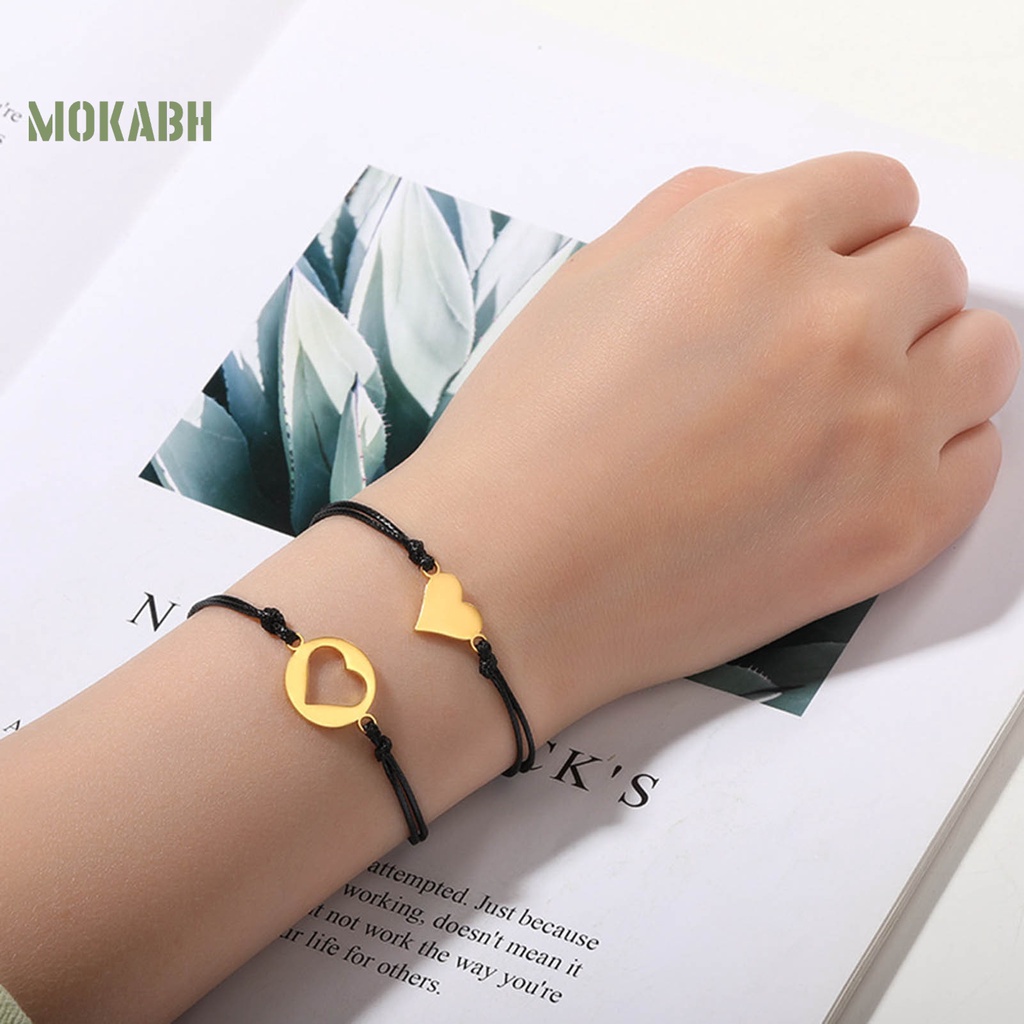 Set 2 / 3 / 4 Vòng Tay Dây Bện Mặt Trái Tim Điều Chỉnh Được