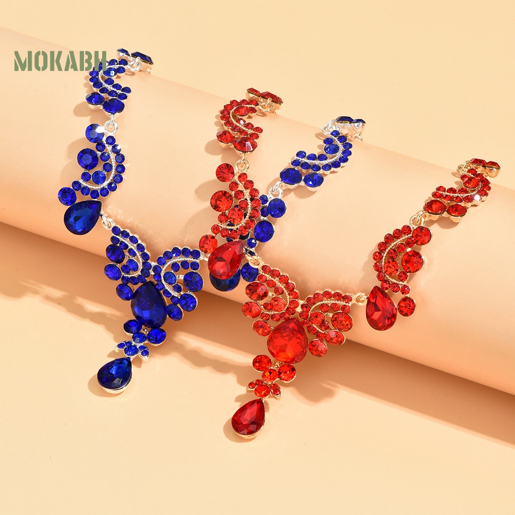 1 Bộ Vòng cổ + Bông Tai Đính Đá Hình Giọt Nước Lấp Lánh Sang Trọng