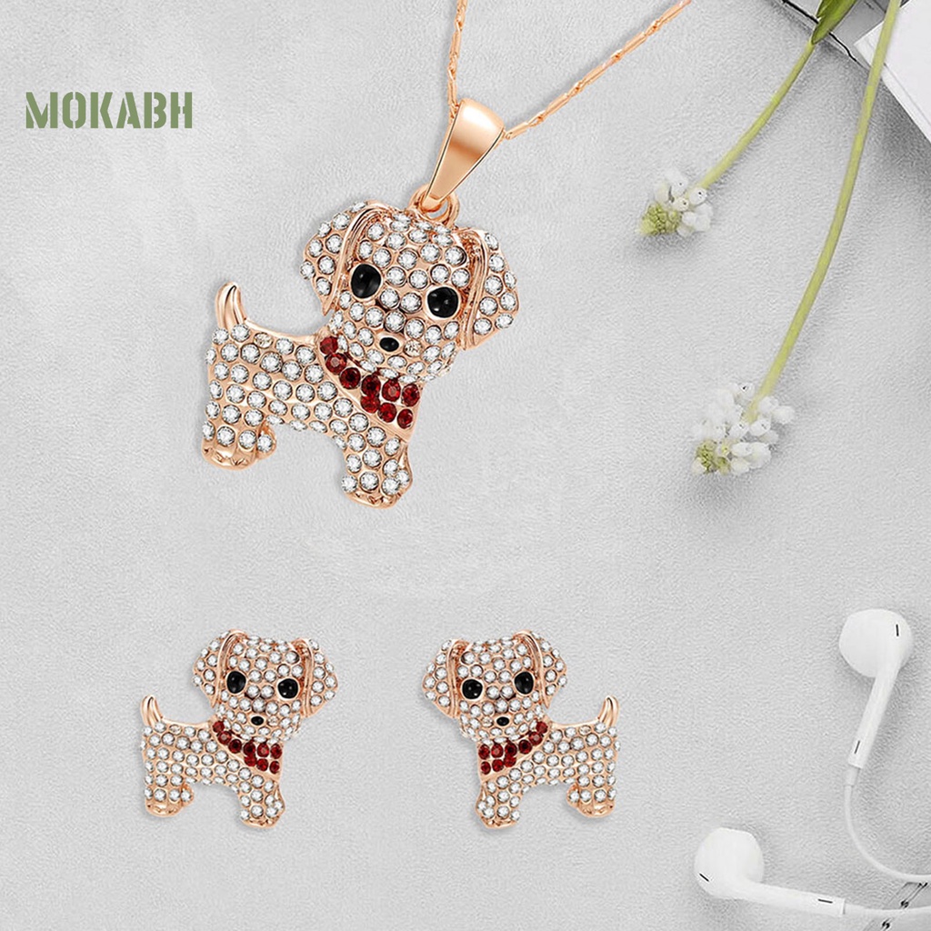 1 Bộ Vòng cổ + Bông Tai Hình Cún Con Đính Đá Sang Trọng