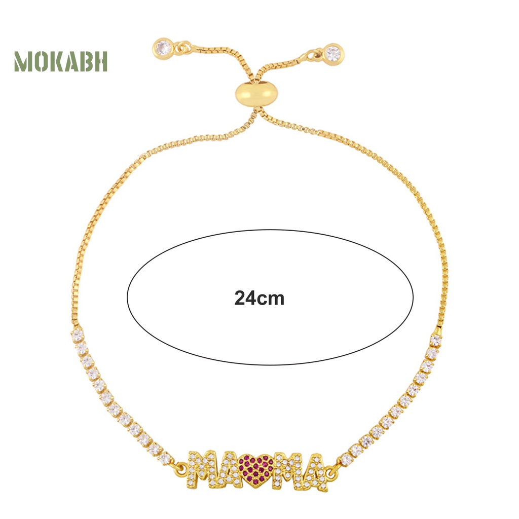 [Mới] Vòng Đeo Tay Mặt Chữ MAMA Đính Đá Zircon Có Thể Điều Chỉnh Trang Trí Cá Nhân Hóa Trang Sức Làm Việc Tốt Mặt Dây Chuyền Quà Sinh Nhật