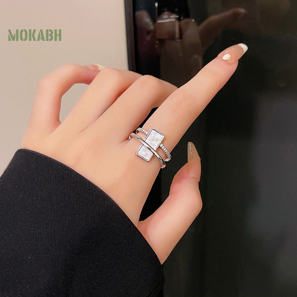 1 Bộ Nhẫn Hai Lớp Bằng Đá Tự Nhiên Lấp Lánh Có Thể Tháo Rời Thời Trang Có Thể Điều Chỉnh Cho Nữ