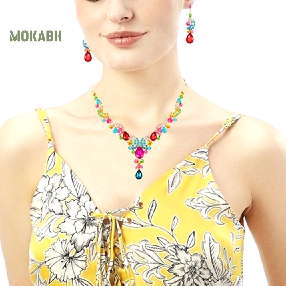 Bộ Vòng cổ + Bông Tai HìNh GiọT NướC ĐíNh Đá Sang TrọNg