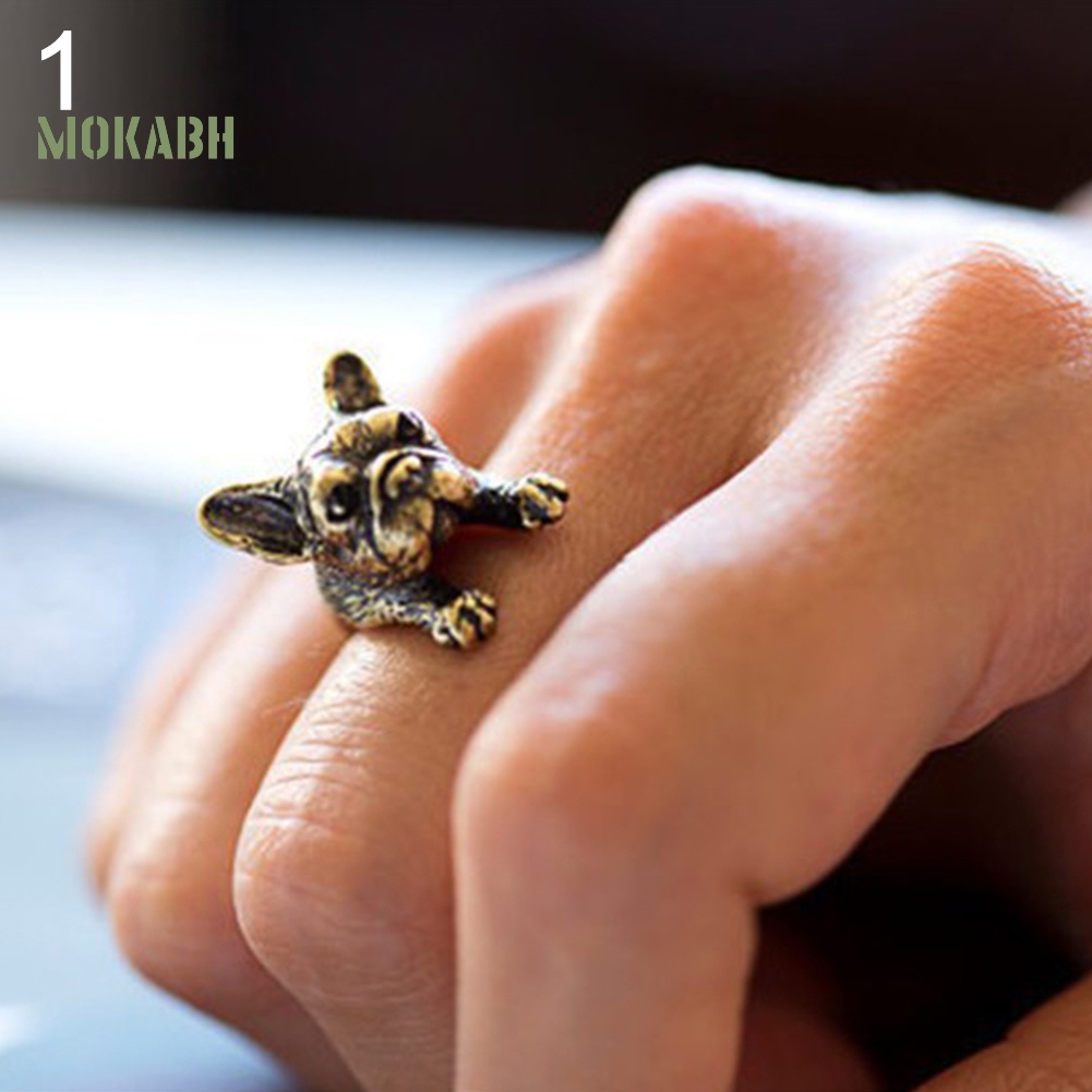 Nhẫn Hở Hình Chó Bull Phong Cách Punk Cổ Điển Có Thể Điều Chỉnh Kích Cỡ