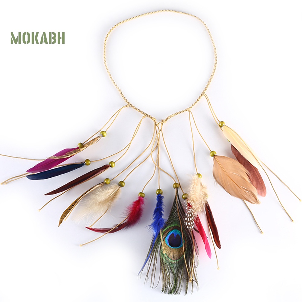 Băng Đô Bện Dây Đính Lông Công Phong Cách Bohemian Cho Nữ