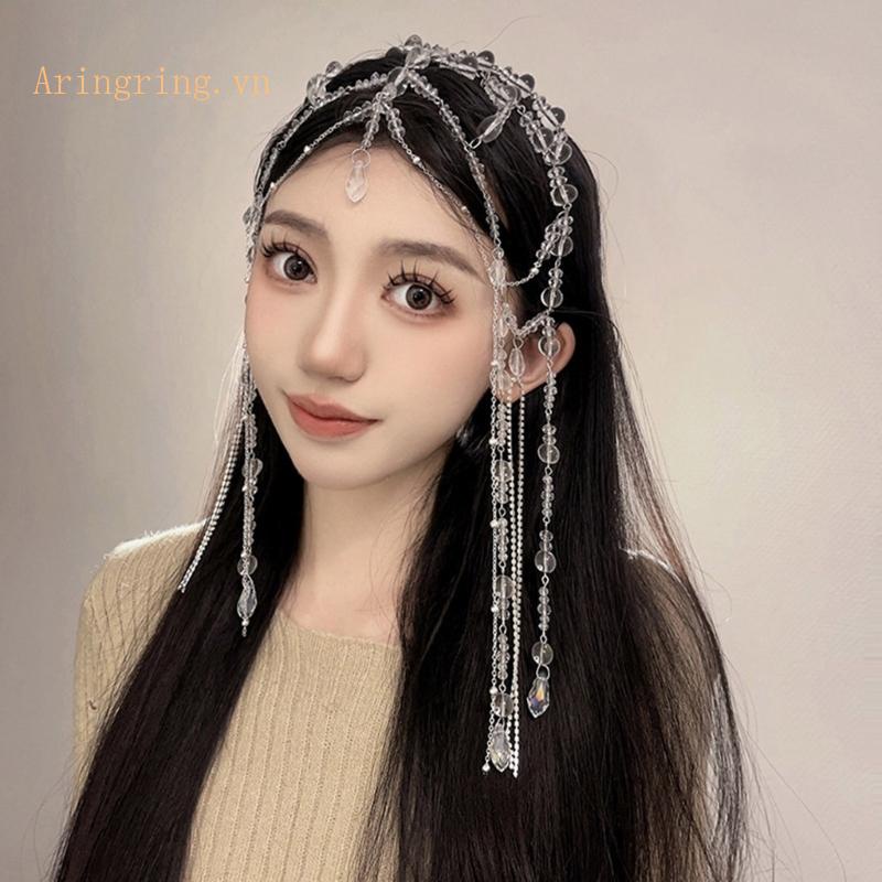 Arin Băng Đô Chuỗi Hạt Pha Lê Giọt Nước Tua Rua Dài Trong Suốt Trang Trí Tóc Cô Dâu Trong Tiệc Cưới Cổ Tích