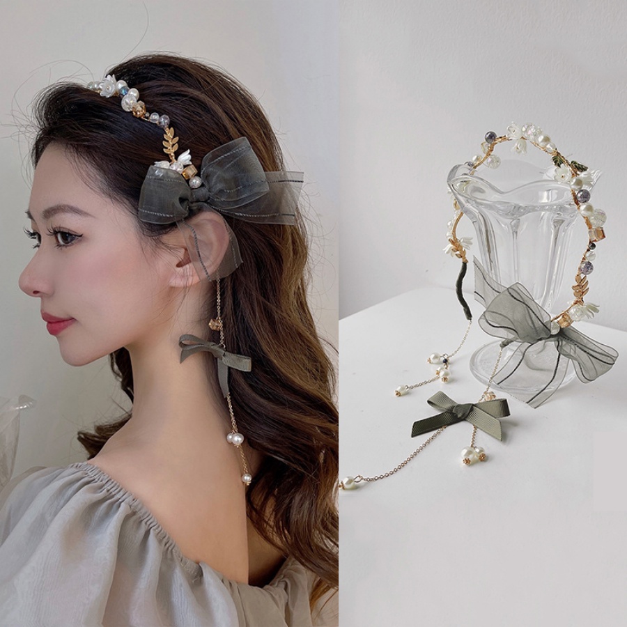 Băng Đô Cài Tóc Đính Hạt Ngọc Trai Và Nơ Bằng Hợp Kim Phong Cách Hàn Quốc Cho Nữ