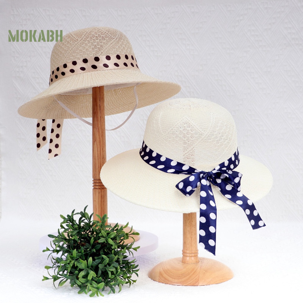 [Mok Abh] Mũ Dệt Rộng Vành Chống Nắng Đi Biển Mùa Hè Có Dây Ruy Băng Thời Trang Có Thể Gập Lại Cho Nữ