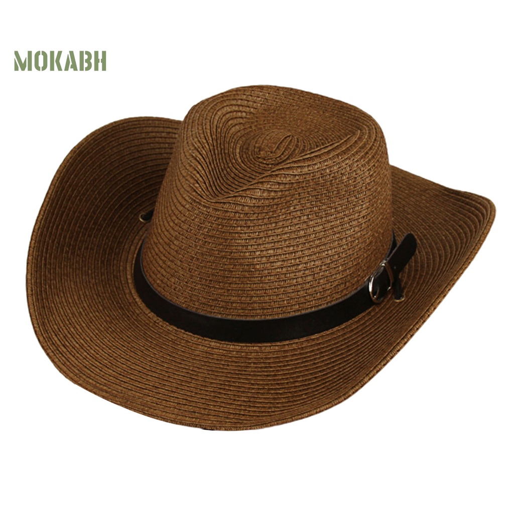 Abh [Mok] Mũ Rơm Vành Rộng Giả Da Phong Cách Phương Tây