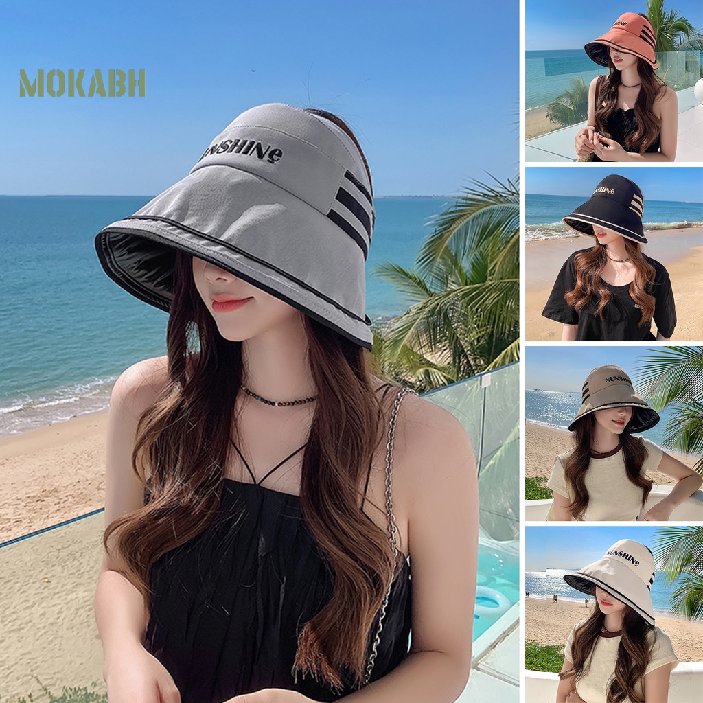 [Mok Abh] Mũ Ngư Dân Vành Rộng Hở Chóp Thêu Chữ Có Thể Điều Chỉnh Kích Thước Thời Trang Mùa Hè