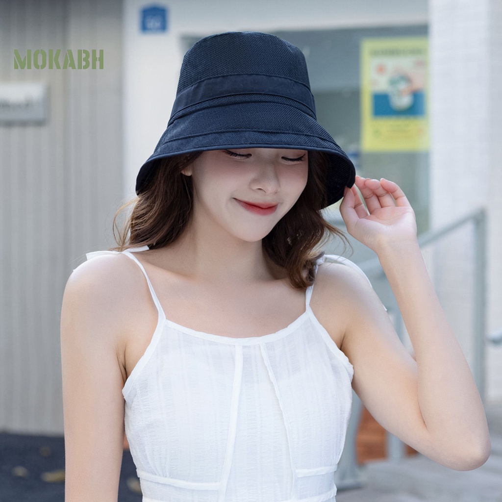 Nón Vành Tròn Màu Trơn Chống Tia UV Chống Rơi Chống Gió Thời Trang Mùa Hè Cho Nữ