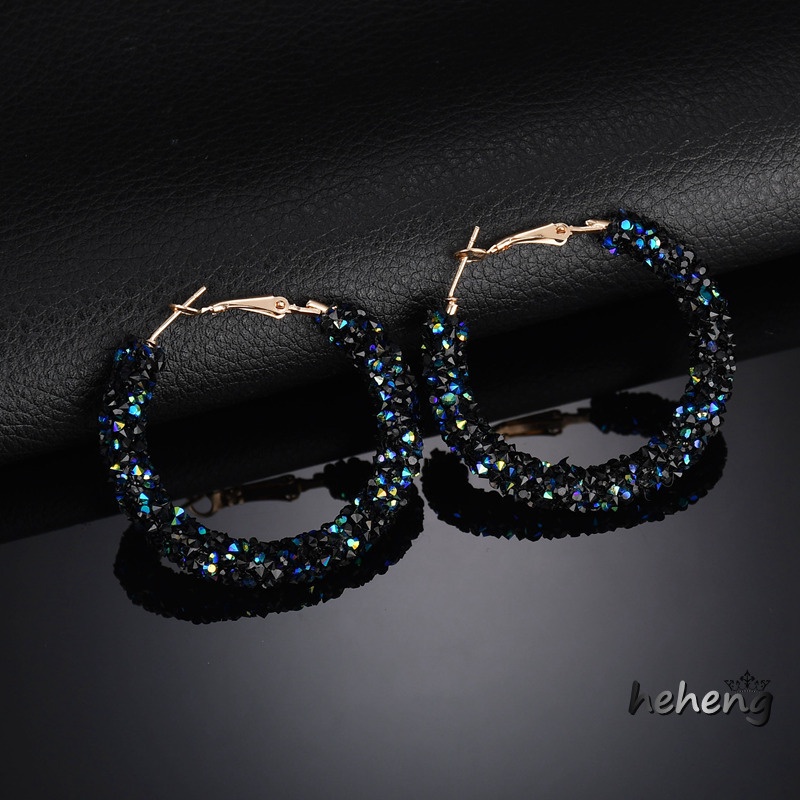 1 Đôi Bông Tai Hình Tròn Pha Lê Phong Cách Punk Dành Cho Nữ