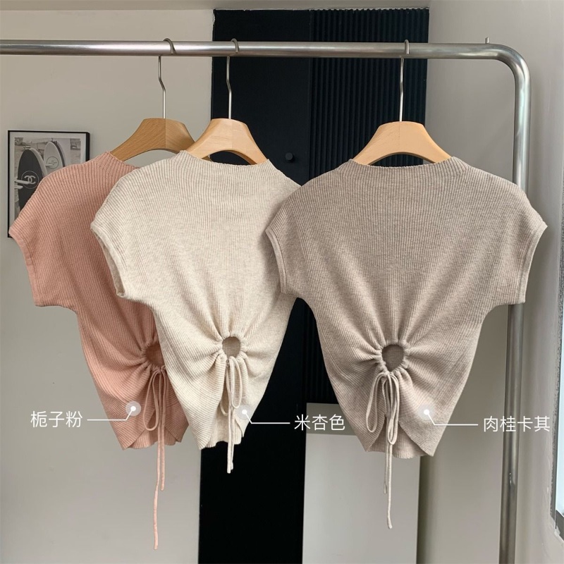 COZOK Áo Thun Dệt Kim Tay Ngắn Cổ Cao Dáng Ôm Thời Trang Quyến Rũ Cho Nữ